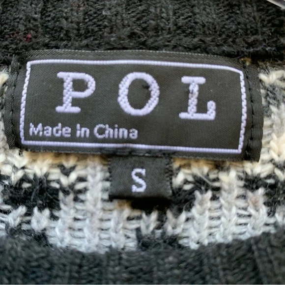 POL Sweater Southwest Boho Print Cotton Blend Black Gray Crewneck Size S - Picture 4 of 6